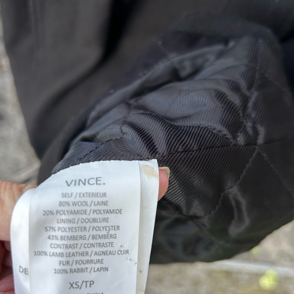 NWOT Vince Wool Lamb Leather and Rabbit Fur Coat Luxury Elegant Sz XS - Picture 4 of 7